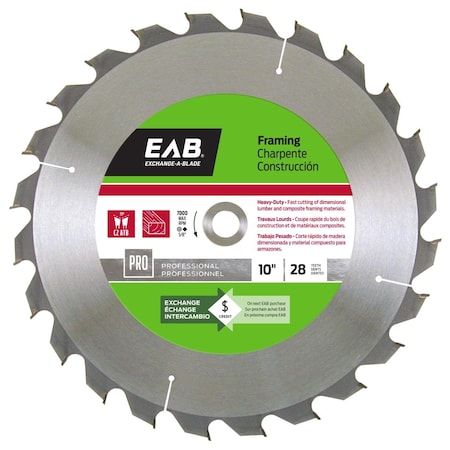 Inserciones 10 in. x 28 Teeth Framing Professional Recyclable Exchangeable Saw Blade IN3356284